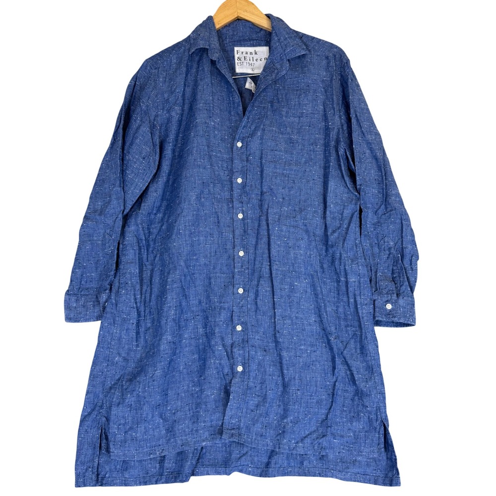 Frank & Eileen Hunter Blue Linen Viscose Button Up Shirt Dress Large Woven Italy